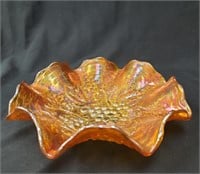 Marigold Carnival Glass Ruffled Edge Bowl