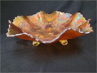 Fenton Marigold Carnival Glass Scroll-Footed Bowl