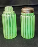 Blown Glass Striped Uranium Glass Salt/Pepper