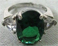 Sterling Silver Green Helenite & CZ Ring