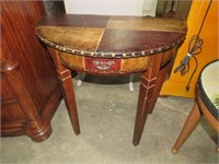 WOOD HALF MOON LEATHER TOP ACCENT TABLE