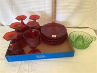 Fostoria Red Coin Glass and Green Juicer
