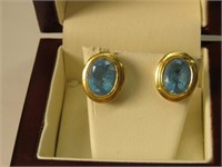 14k yellow gold London Blue Topaz Earrings 5.2