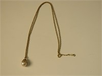 14k Rose Gold Necklace w/ Pearl Drop 14"