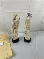 2 - 10 1/2" Oriental Genuine Ivory Figures