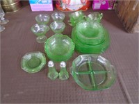 Lot of Green Depression Glassware