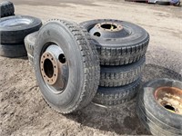 (4) 11R22.5 14PR Tires and Rims