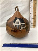 Folk Art Painted Gourd, 7"T, Signed