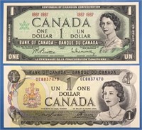 1967 & 1973 One Dollar Banknotes Canada