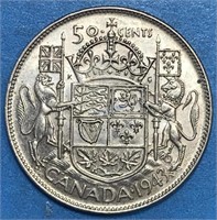 1943 Fifty Cents Silver Canada