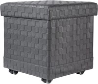 *Song Han 15" Faux Leather Storage Ottoman