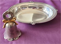 Silver-plated oval dish and bell