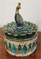 Colorful Peacock dish approx 5 inches tall