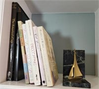Various books and a bookend