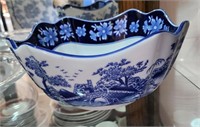 Blue and white bowl approx 9 inches diameter