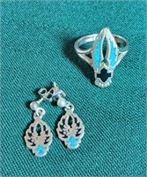 Sterling silver & turquoise earrings and ring set