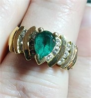 14kt emerald & diamond pear cut ring appraisal