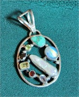 Multi colored Sterling silver pendant
