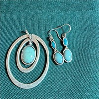Sterling silver & turquoise pendant and earring