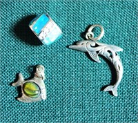 Sterling silver fish and turquoise bead