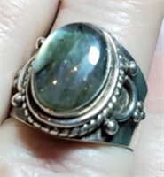 Sterling silver iridescent stone ring