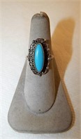 Mexico Sterling & Turquoise Ring  size 7 1/4