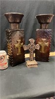 Cross & candle holders