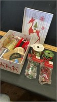 Box of ribbon and misc