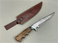 9 1/2" Fixed Blade Knife w/ Tooled Leather Sheath