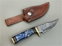 4" Fixed Blade Knife w/ Tooled Leather Sheath