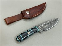 4 1/2" Fixed Blade Knife w/ Tooled Leather Sheath