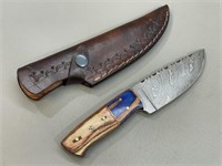4 1/2" Fixed Blade Knife w/ Tooled Leather Sheath