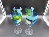 SET OF 4 HAND PAINTED WINE GLASSES