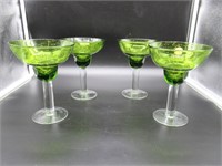 SET OF 4 GREEN GLASS MARGARITA GLASSES