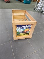 Vintage records and tapes peaches wooden crate,