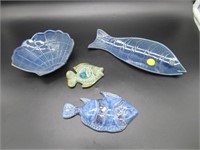 COLLECTION OF POTTERY FISH AND SHELL DISH