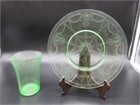 2 PIECES OF GREEN DEPRESSION GLASS
