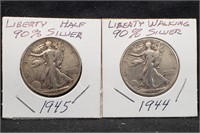 1944-45 Walking Liberty Silver Half Dollars