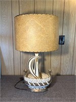 Ceramic Viking Ship Table Lamp, Fiberglass Shade