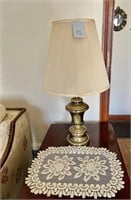 Brass Table Lamp & Doily