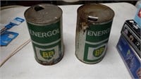 2 metal BP oil cans