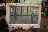 ANTIQUE FARMHOUSE STAINED GLASS WINDOW PANEL