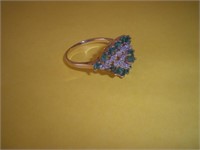 10k Gold Ring w/Emerald Gem Stones  size 10 3/4