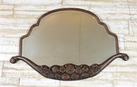 French Art Deco High Relief Carved Oak Mirror.