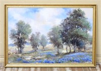 Bluebonnet Landscape Oil on Canvas, Signed.