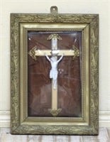 Giltwood Framed Crucifix Under Convex Glass.