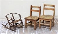 Child's Oak Chairs and Bentwood Rocker.
