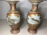 2-Hand Painted Asian Style Vase’s W/Falcon’s,