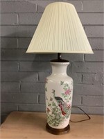 Vintage Hand Painted Lamp W/Peacock, 33in Tall