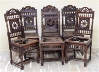 French Breton Carved Oak Chairs.